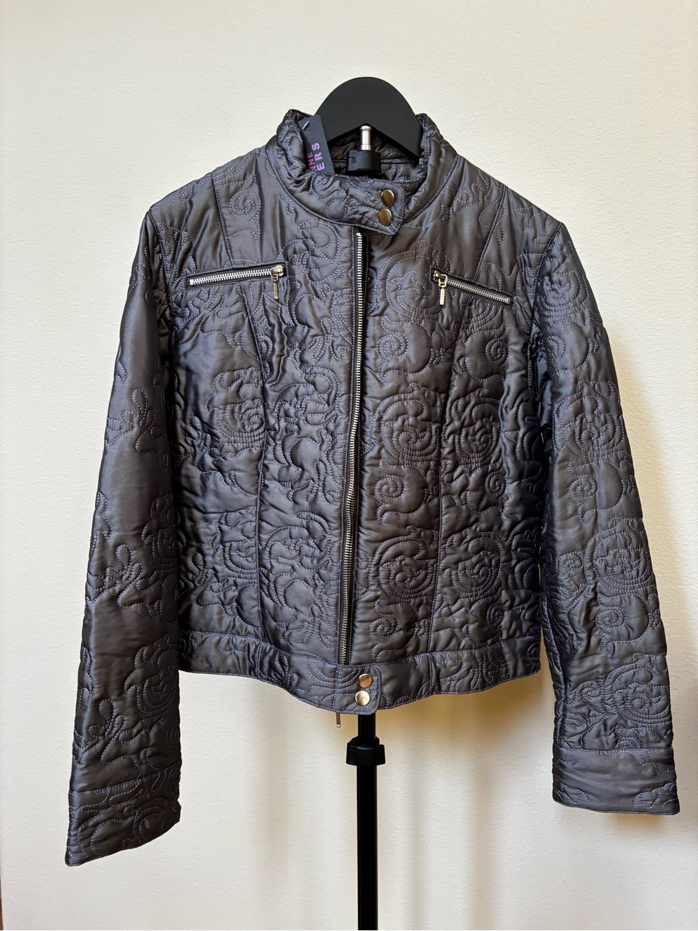 Suzanne Somers Y2K Quilted silveris/gray Women's Jacket - Lightweight Moto Style